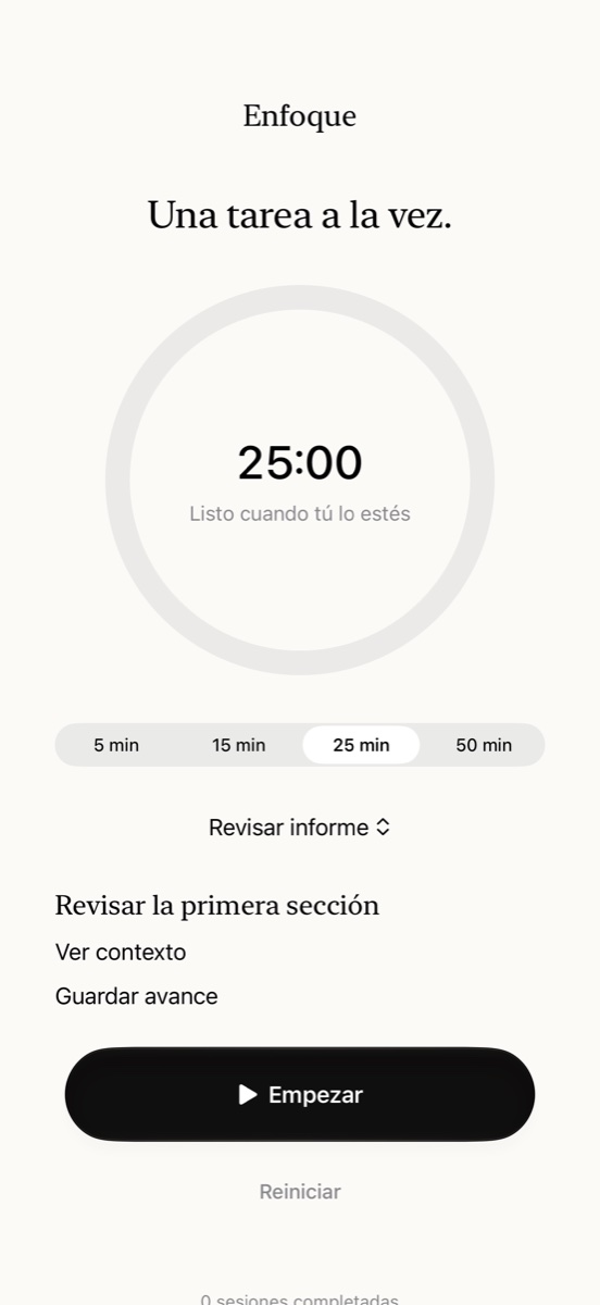 Pantalla real de LIRVI: Avanza. Y vuelve con calma.
