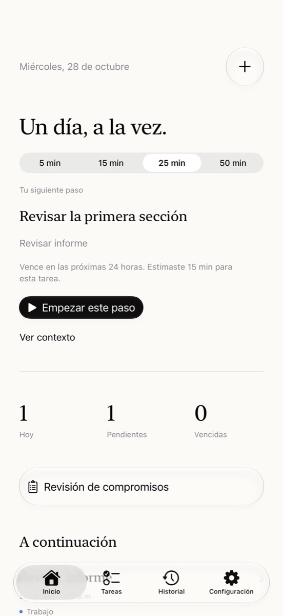 Inicio de LIRVI con un siguiente paso y tiempo disponible